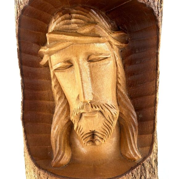 Wooden Relief, Face Of Jesus Christ, Crown Of Thorns Hand Carved In Philippines - Picture 2 of 8
